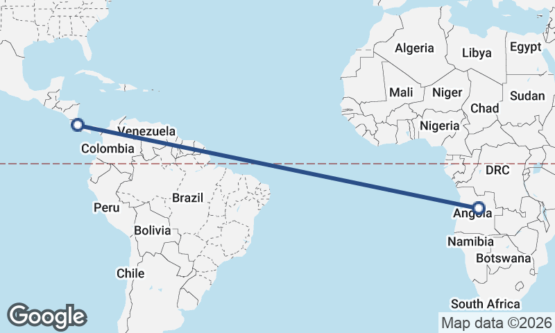 Angola to Costa Rica