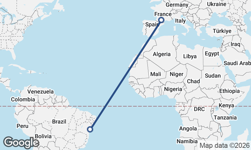 Salvador to Toulouse