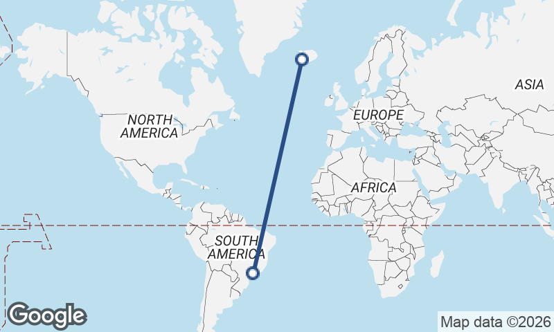 São Paulo to Reykjavík