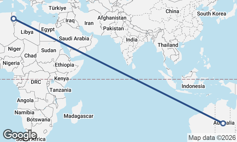 Australia to Tunisia