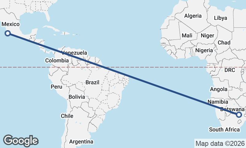 Johannesburg to Manzanillo