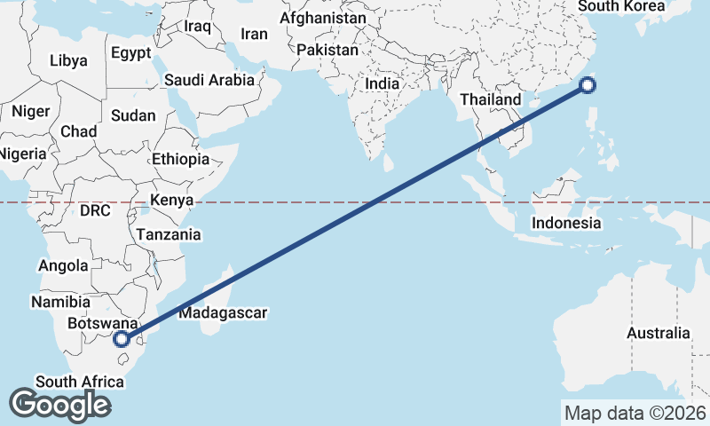 Johannesburg to Kaohsiung