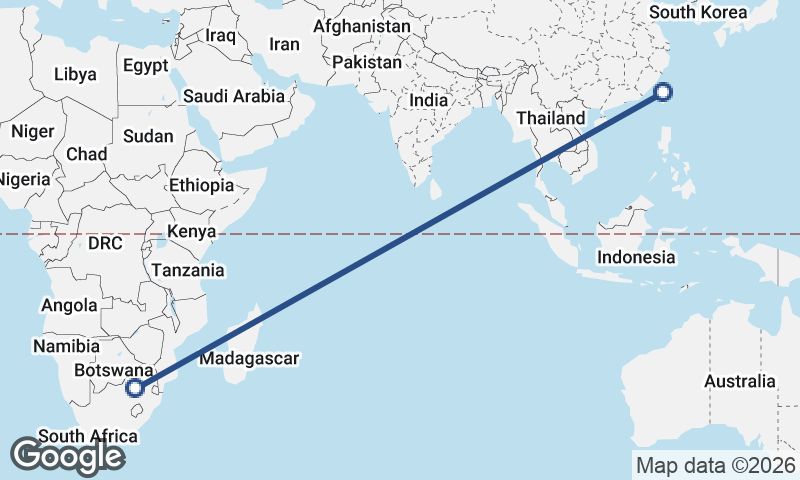 Johannesburg to Taichung