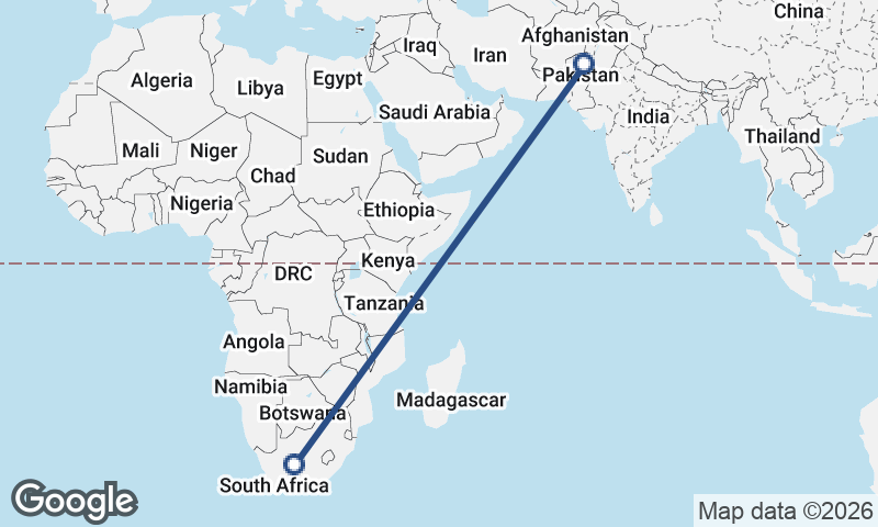 South Africa to Pakistan