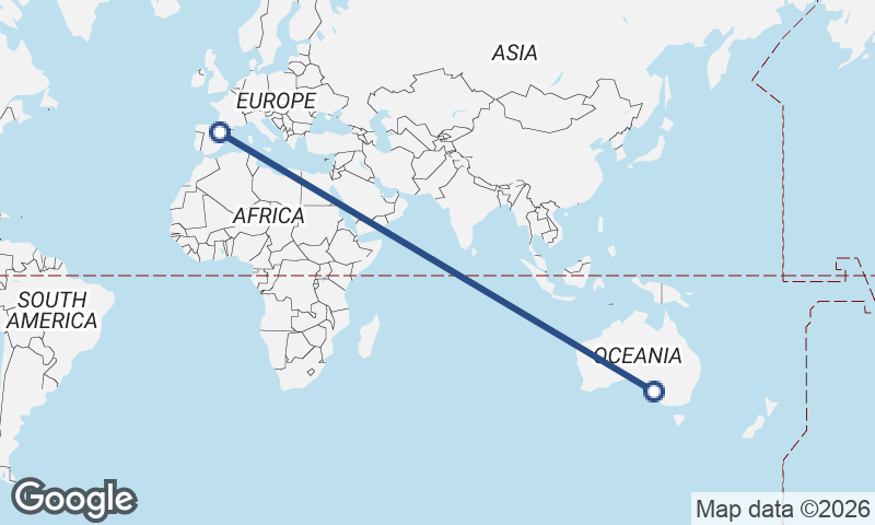 Adelaide to Zaragoza