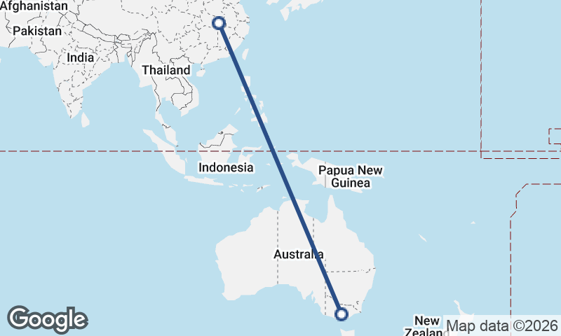Melbourne to Wuhan