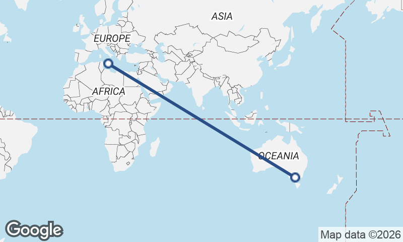 Melbourne to Valletta