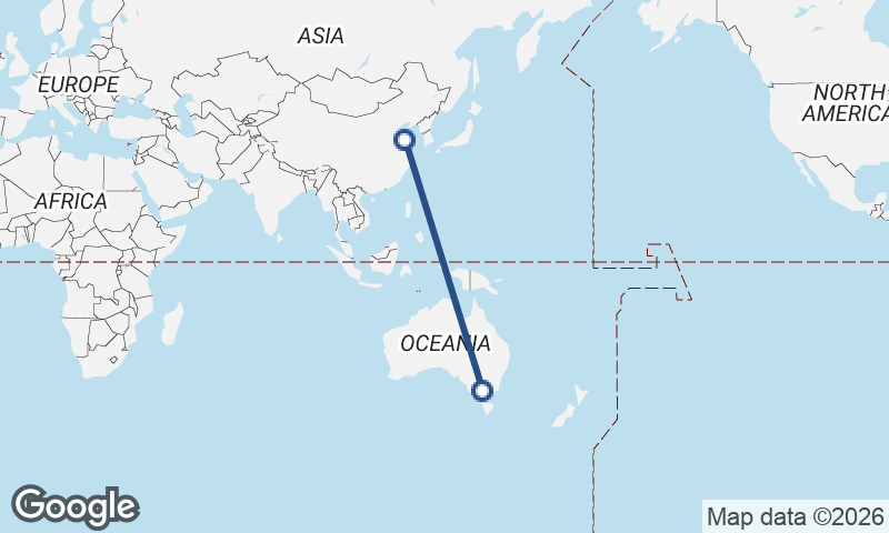 Melbourne to Qingdao