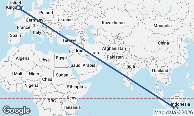 Surabaya to Newcastle upon Tyne
