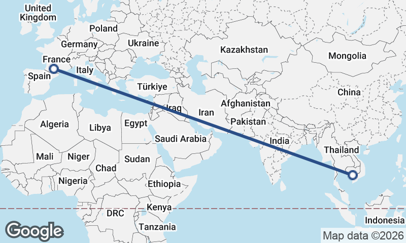 Phnom Penh to Toulouse