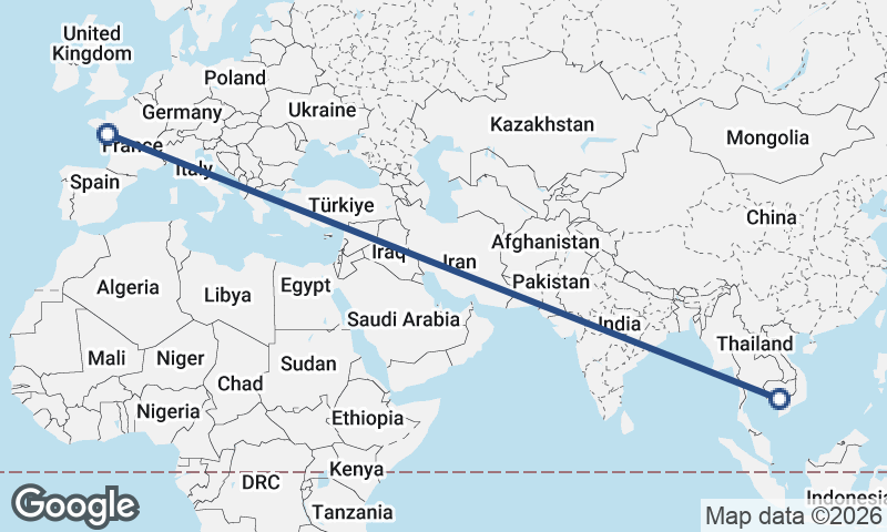 Phnom Penh to Nantes