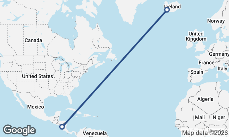 Managua to Reykjavík
