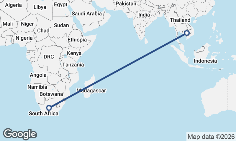 Cambodia to South Africa