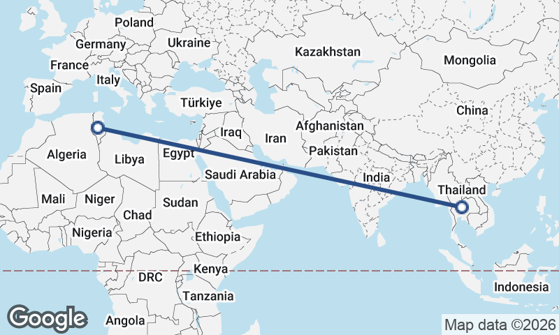 Thailand to Tunisia