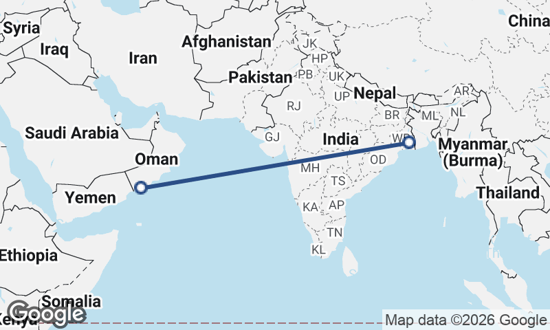 Şalālah to Kolkata