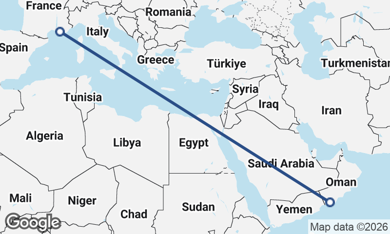Şalālah to Marseille