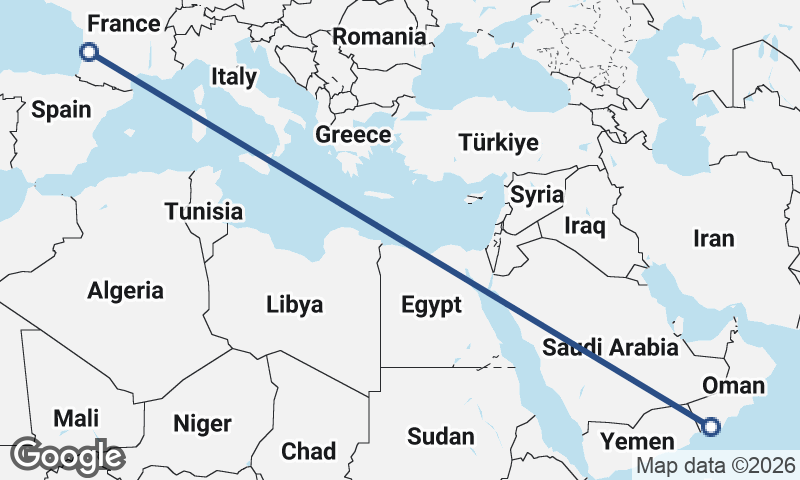 Şalālah to Bordeaux