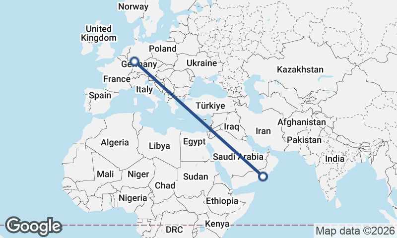 Şalālah to Frankfurt