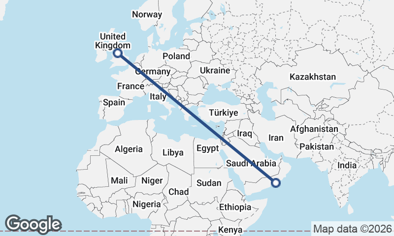 Şalālah to Manchester
