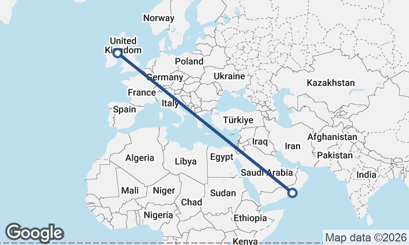 Şalālah to Belfast