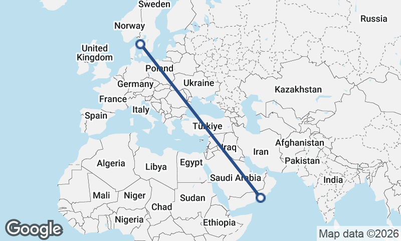 Şalālah to Göteborg