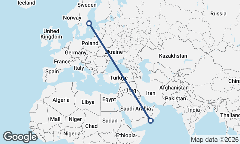 Şalālah to Stockholm