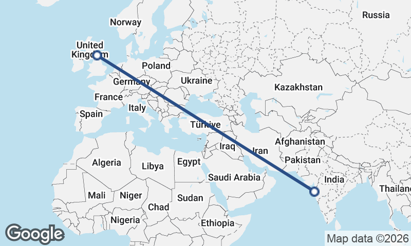 Mumbai to Newcastle upon Tyne