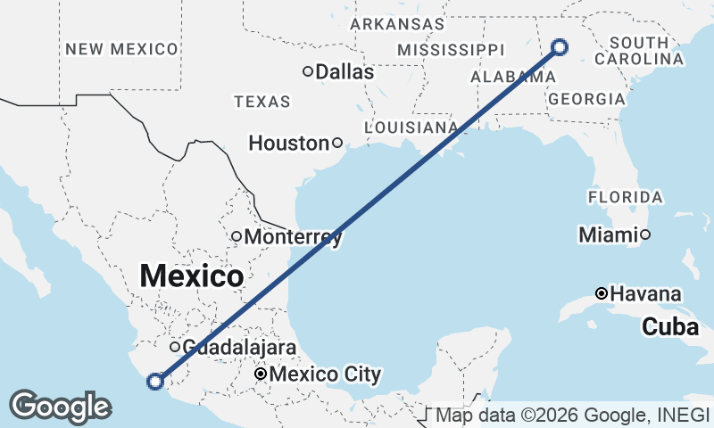 Manzanillo to Atlanta