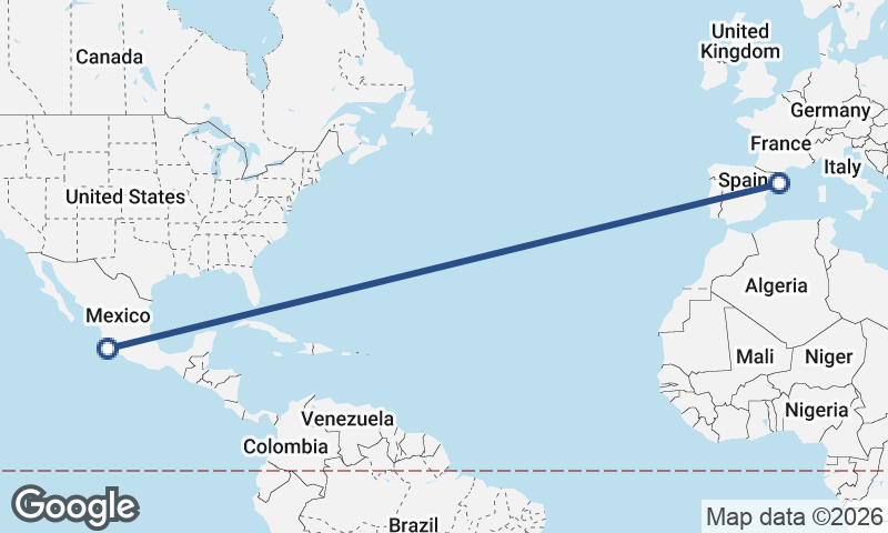 Manzanillo to Barcelona