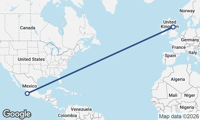 Manzanillo to Newcastle upon Tyne