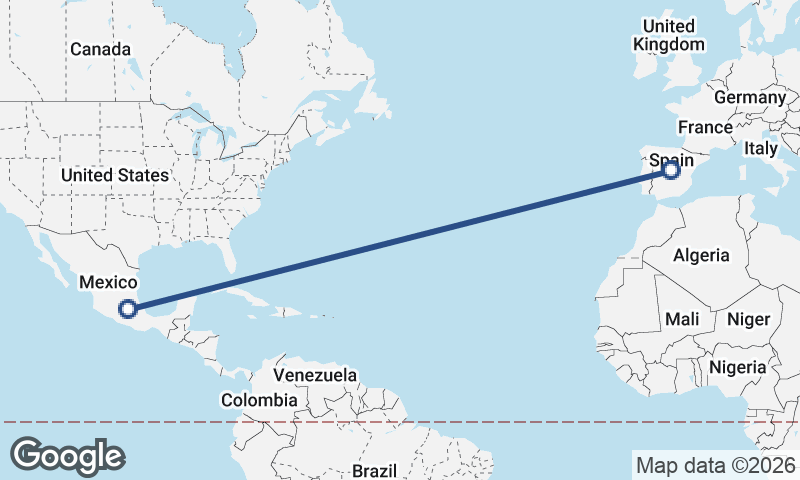 Mexico City to Madrid