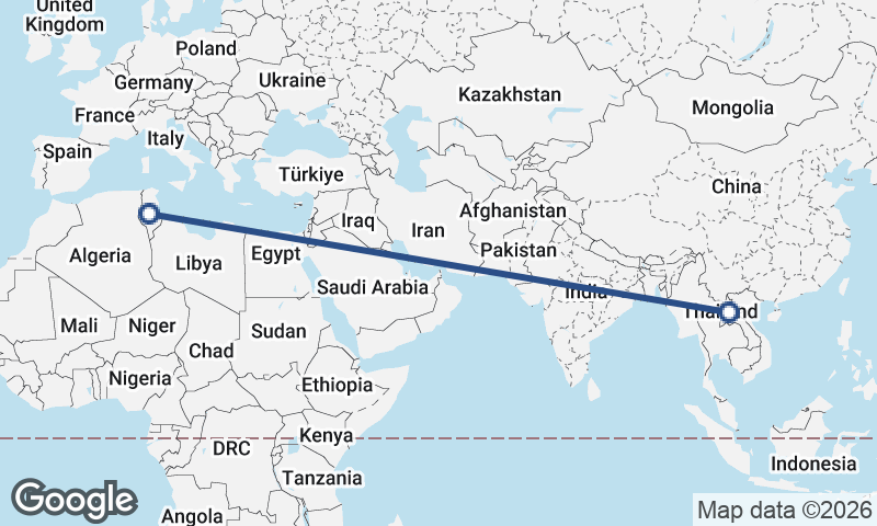 Laos to Tunisia