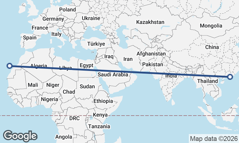 Hong Kong to Las Palmas de Gran Canaria