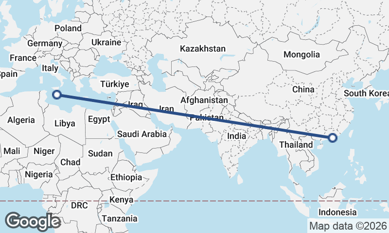 Hong Kong to Valletta