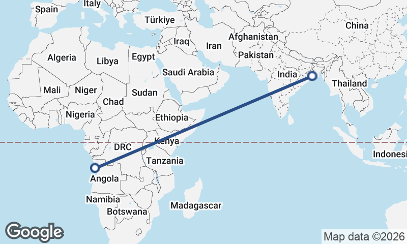 Kolkata to Luanda