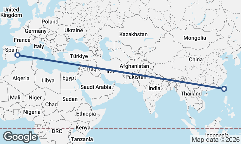 Kaohsiung to Valencia