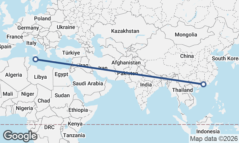 Guangzhou to Valletta