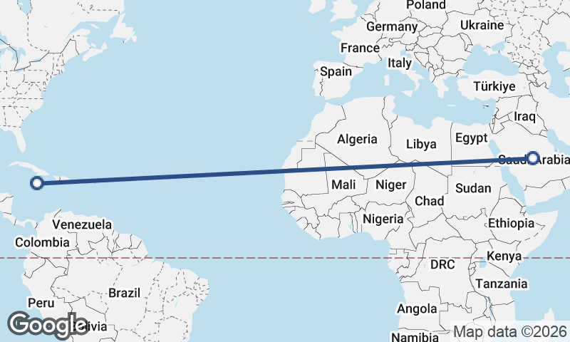 Saudi Arabia to Jamaica