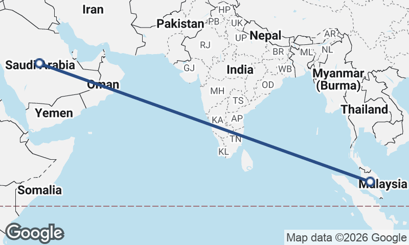 Saudi Arabia to Malaysia