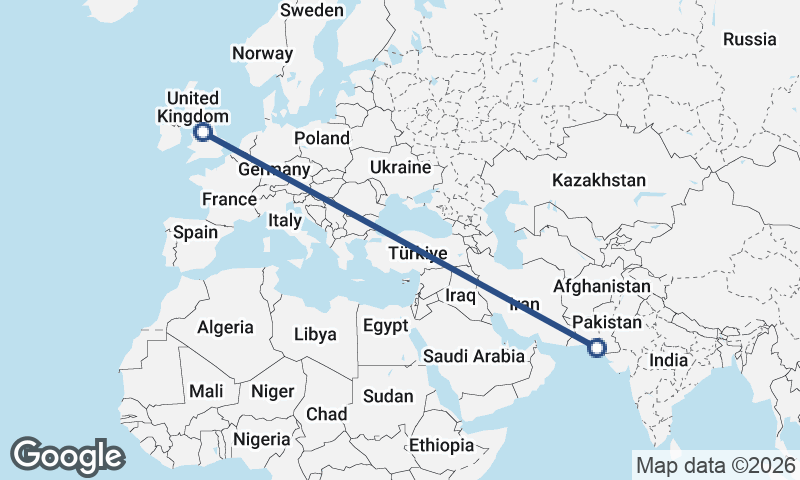 Karachi to Manchester