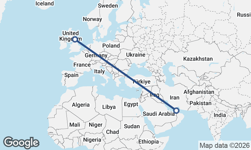 Dubai to Newcastle upon Tyne