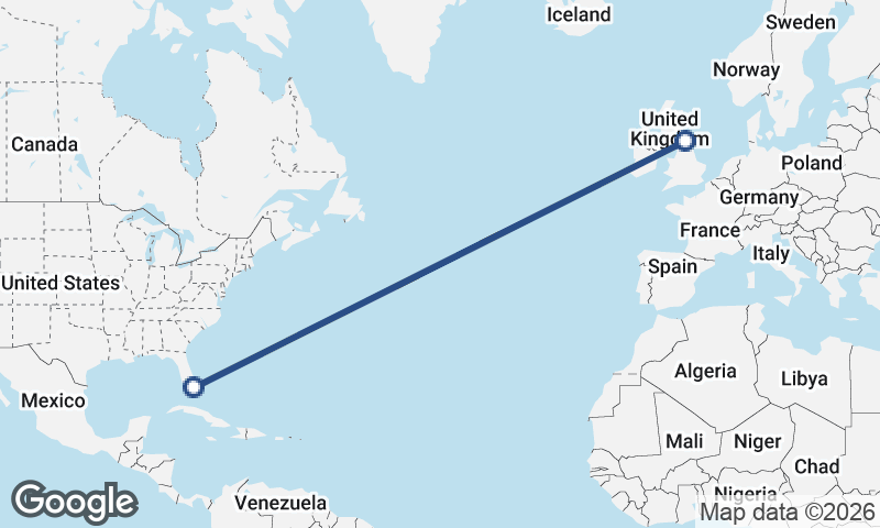 Miami to Newcastle upon Tyne
