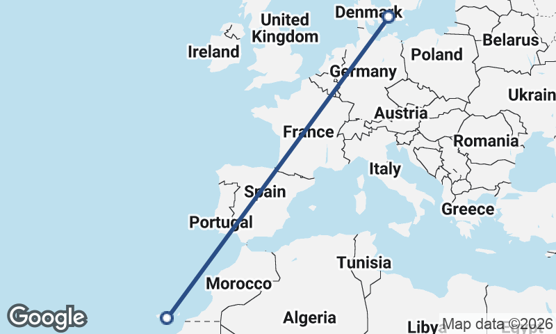 Las Palmas de Gran Canaria to Copenhagen