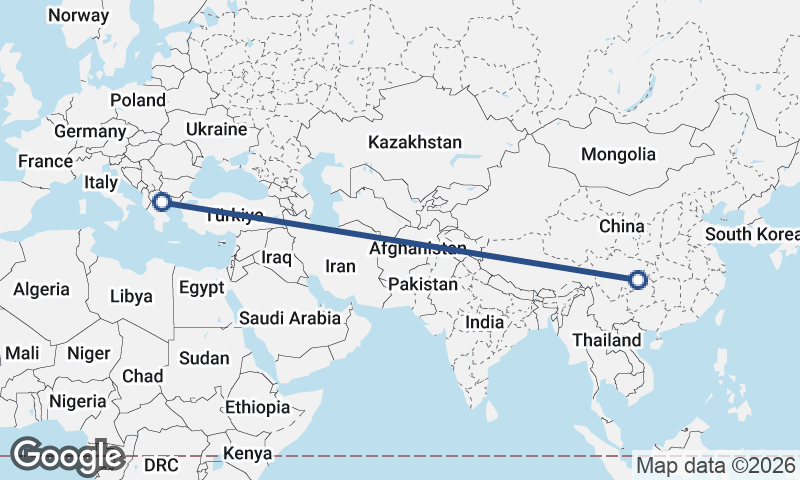 Chongqing to Thessaloníki