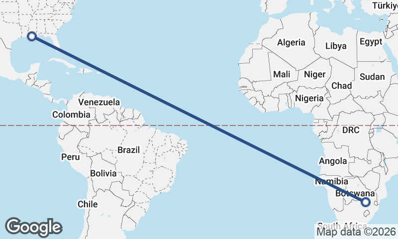 New Orleans to Johannesburg