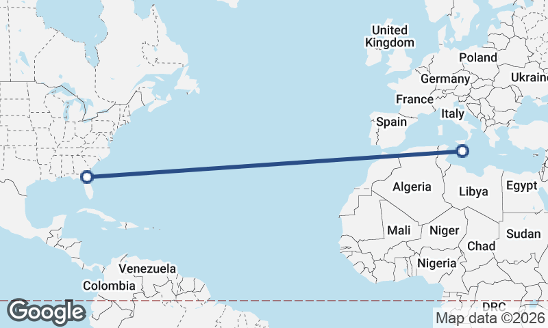 Jacksonville to Valletta