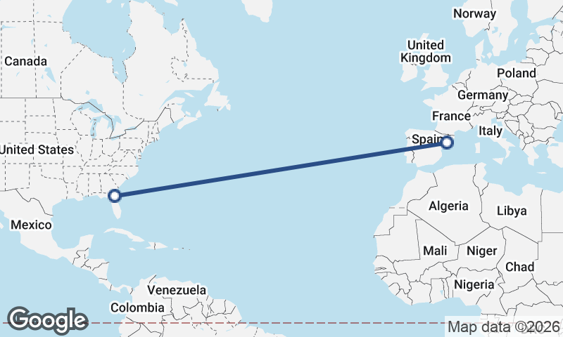 Jacksonville to Tarragona