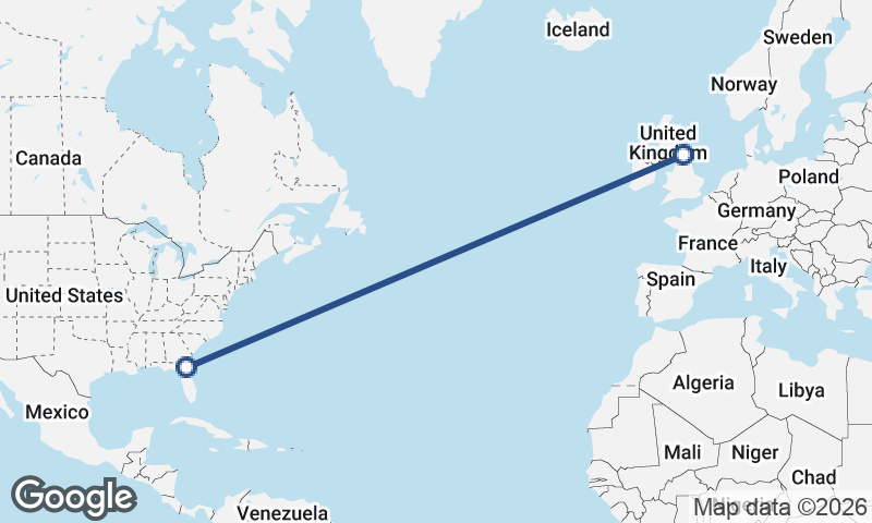 Jacksonville to Newcastle upon Tyne