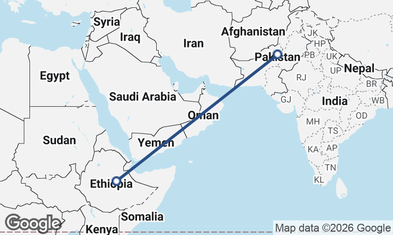 Pakistan to Ethiopia