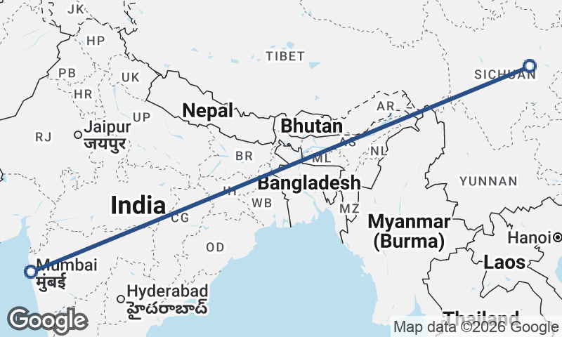 Chengdu to Mumbai